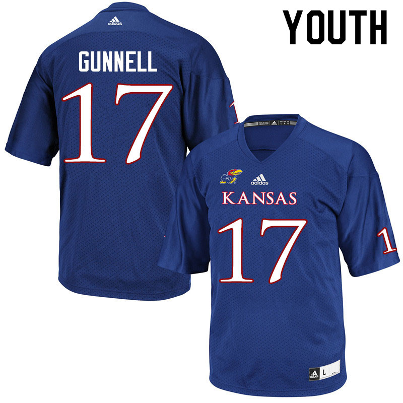 Youth #17 Grant Gunnell Kansas Jayhawks College Football Jerseys Sale-Royal - Click Image to Close
